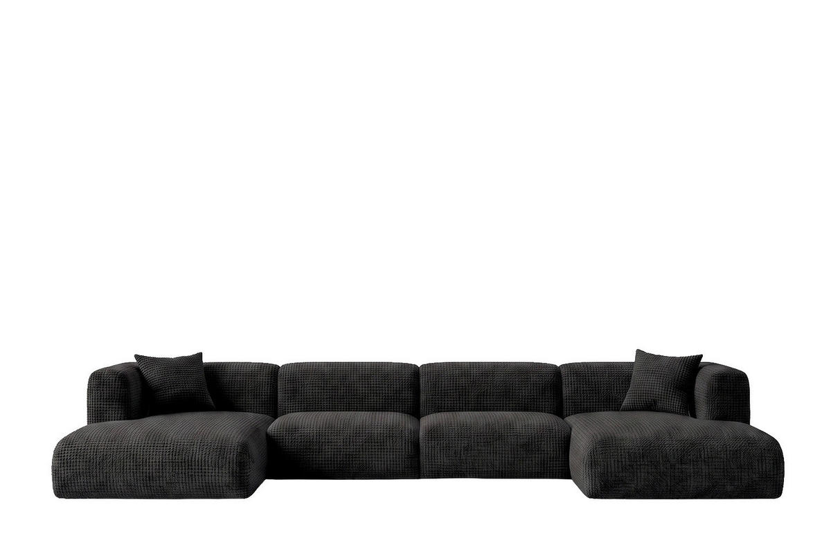 ECKSOFA U-Form, Chenille-Stoff Cremona, Anthrazit, GRETA - Anthrazit, Holz (408/70/179cm) - Kaiser Möbel