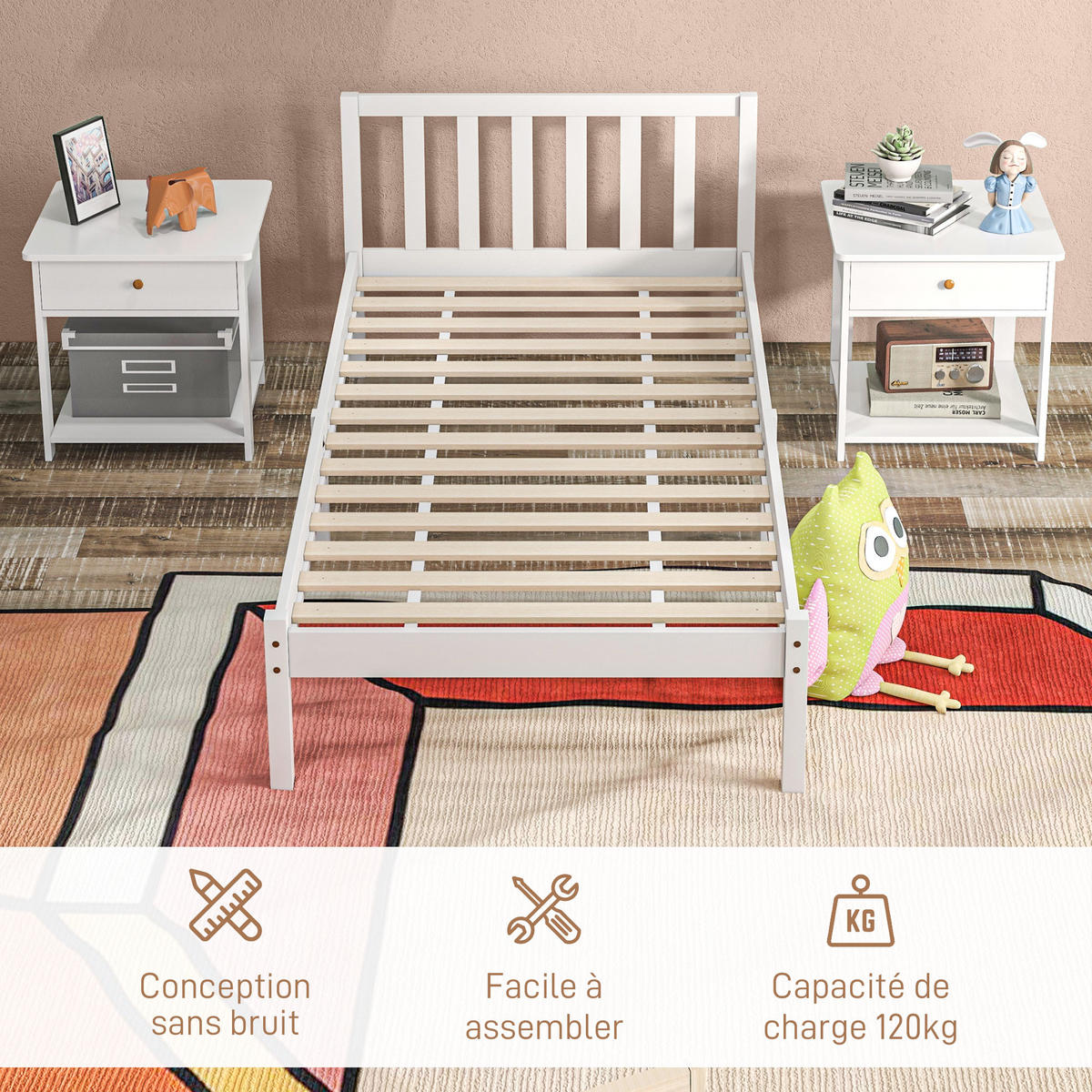 BETT 90/190 cm DE-14563 mit Kopfteil und Lattenrost Naturholz - Weiß, Holzwerkstoff (90/190cm) - ComfortXL
