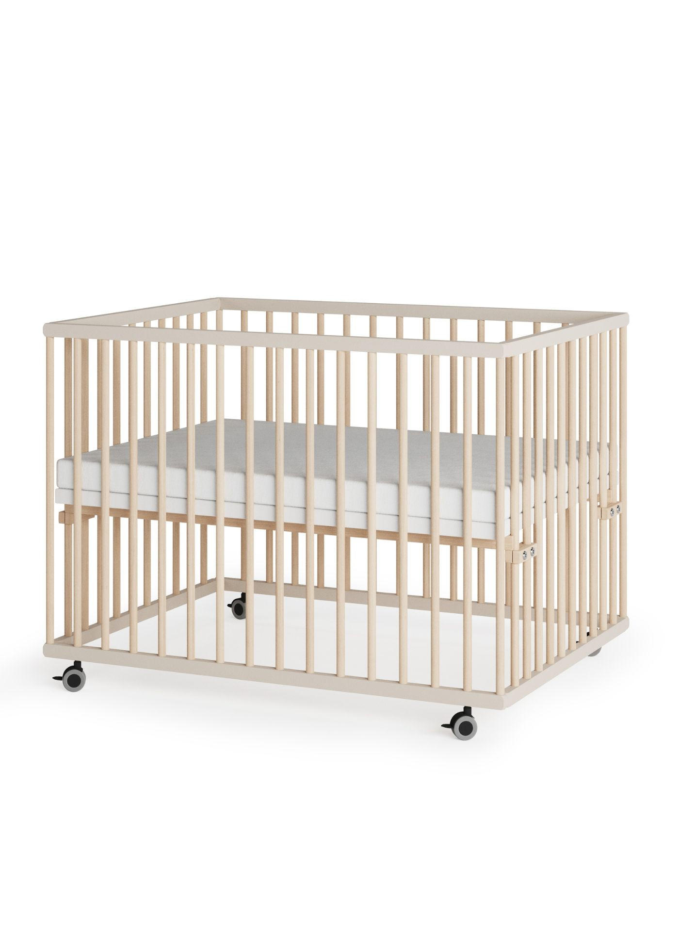 LAUFGITTER 75x100 cm mit Matratze Cloud Air - sahara dust/natur - Premium Kollektion - Sandfarben/Naturfarben, Holz (100/74/75cm) - Sämann – make a difference.