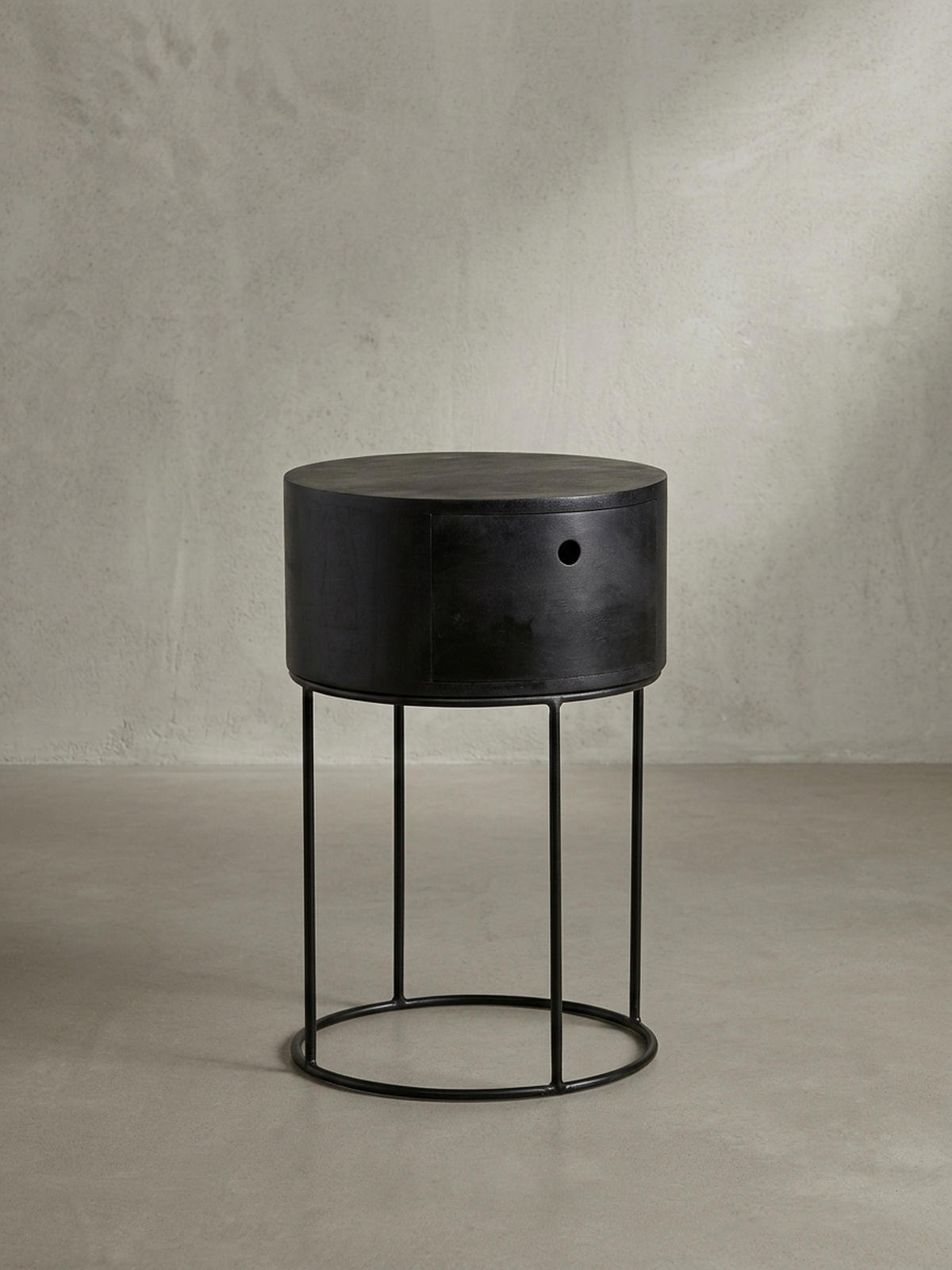 NACHTKONSOLE Massivholz mit Schublade rund Modern Schwarz - Schwarz, Holz/Metall (40/60/40cm) - KADIMA DESIGN