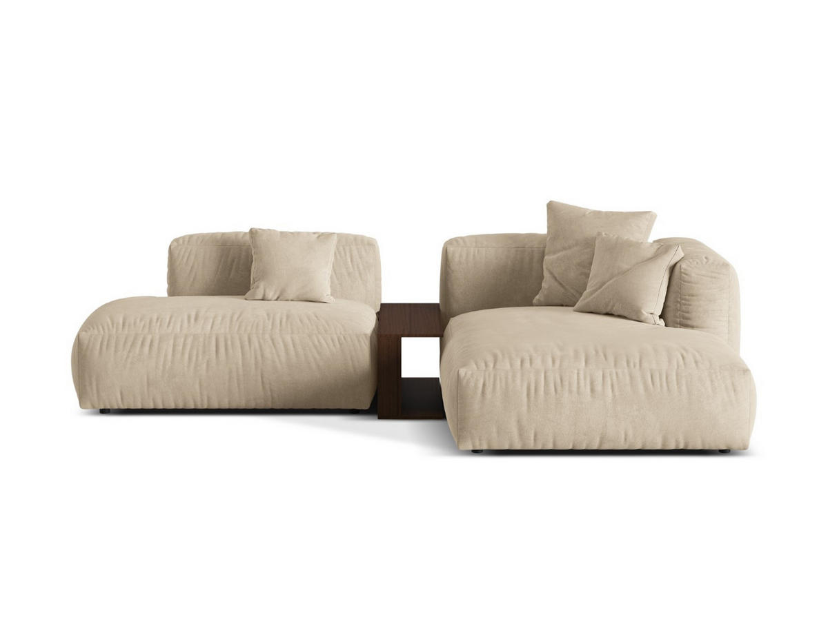 ECKSOFA modular rechts Martina aus Samt leichtes beige 2 Sitzplätze - Creme, Textil (176/285cm) - Micadoni