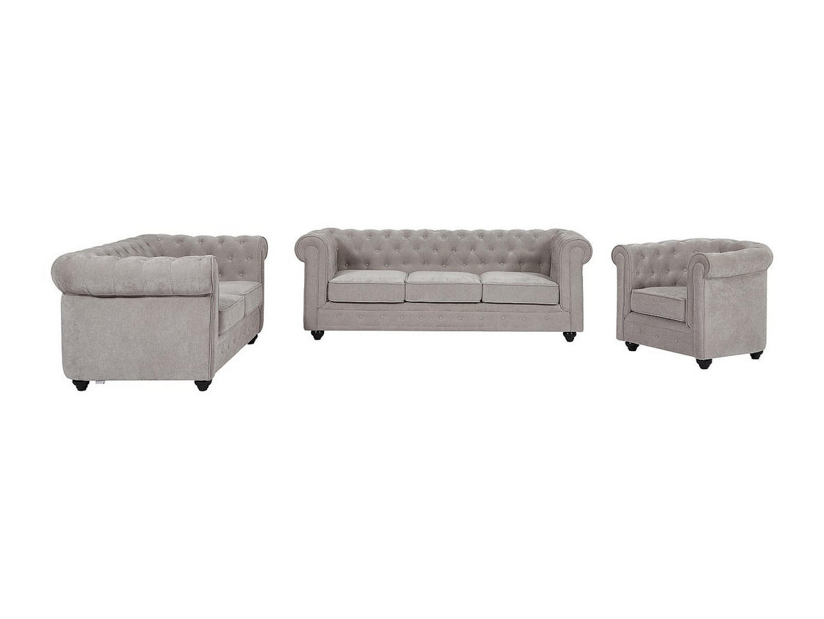 SOFA 3-Sitzer & 2-Sitzer & Sessel - Stoff - Grau - CHESTERFIELD - Grau, Textil (88/72/205cm) - Vente-Unique