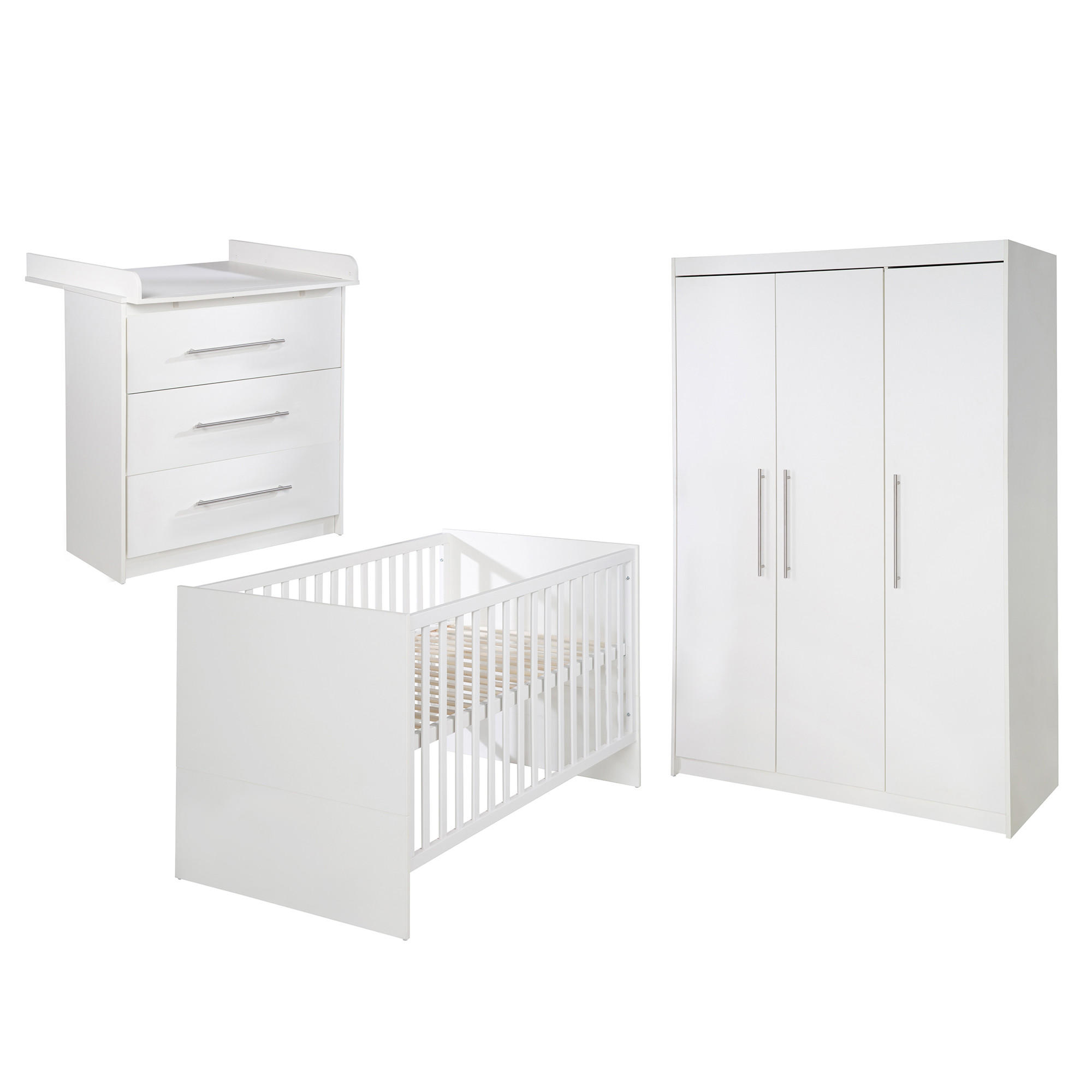 BABYZIMMER-SET Maren, mit schmaler Wickelkommode, 3-teilig - Weiß, Holzwerkstoff (76/80/142cm) - Roba