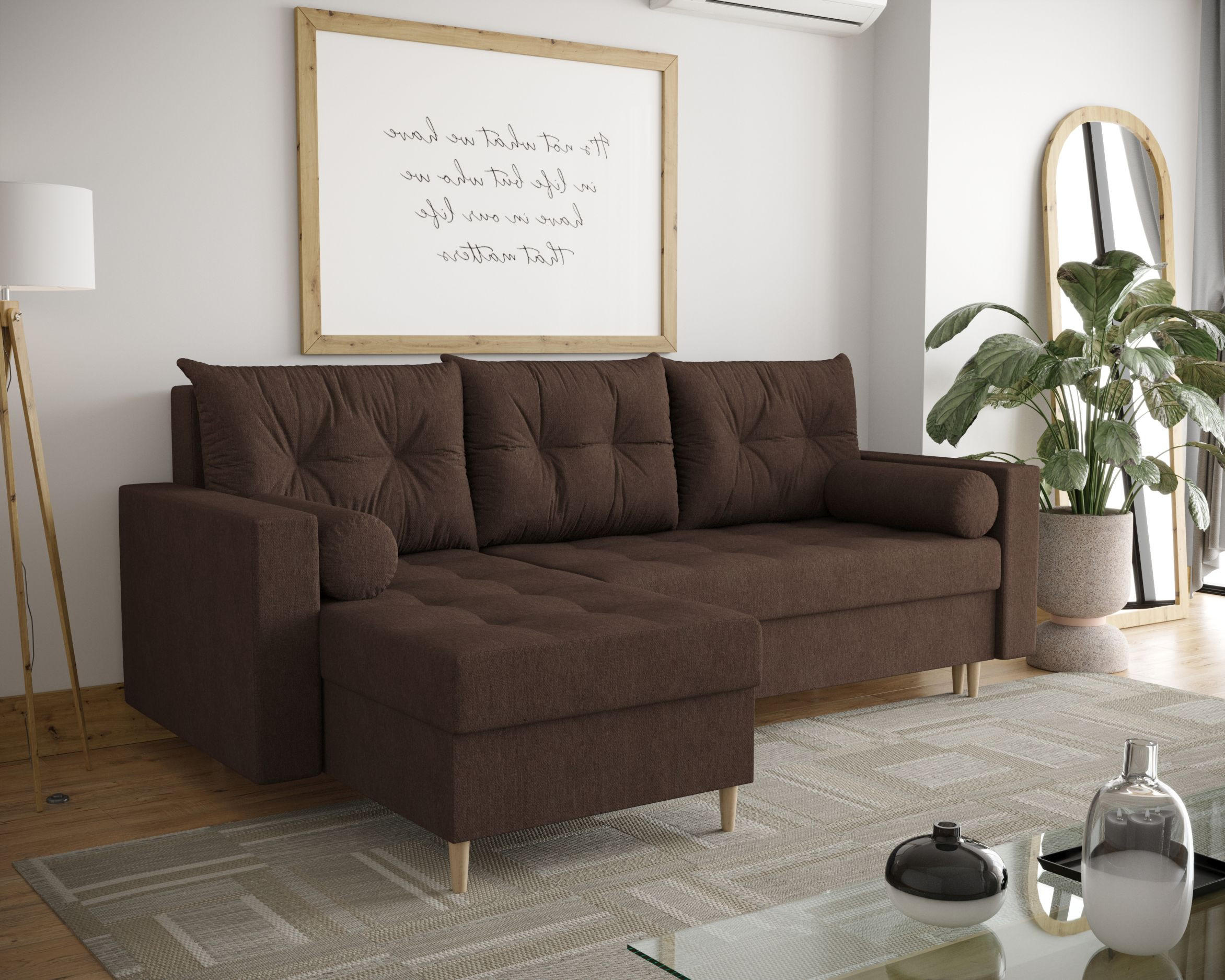 ECKSOFA SKANDI Cosmic 800 Links mit Schlaffunktion - Braun, Textil (230/145cm) - Bedante
