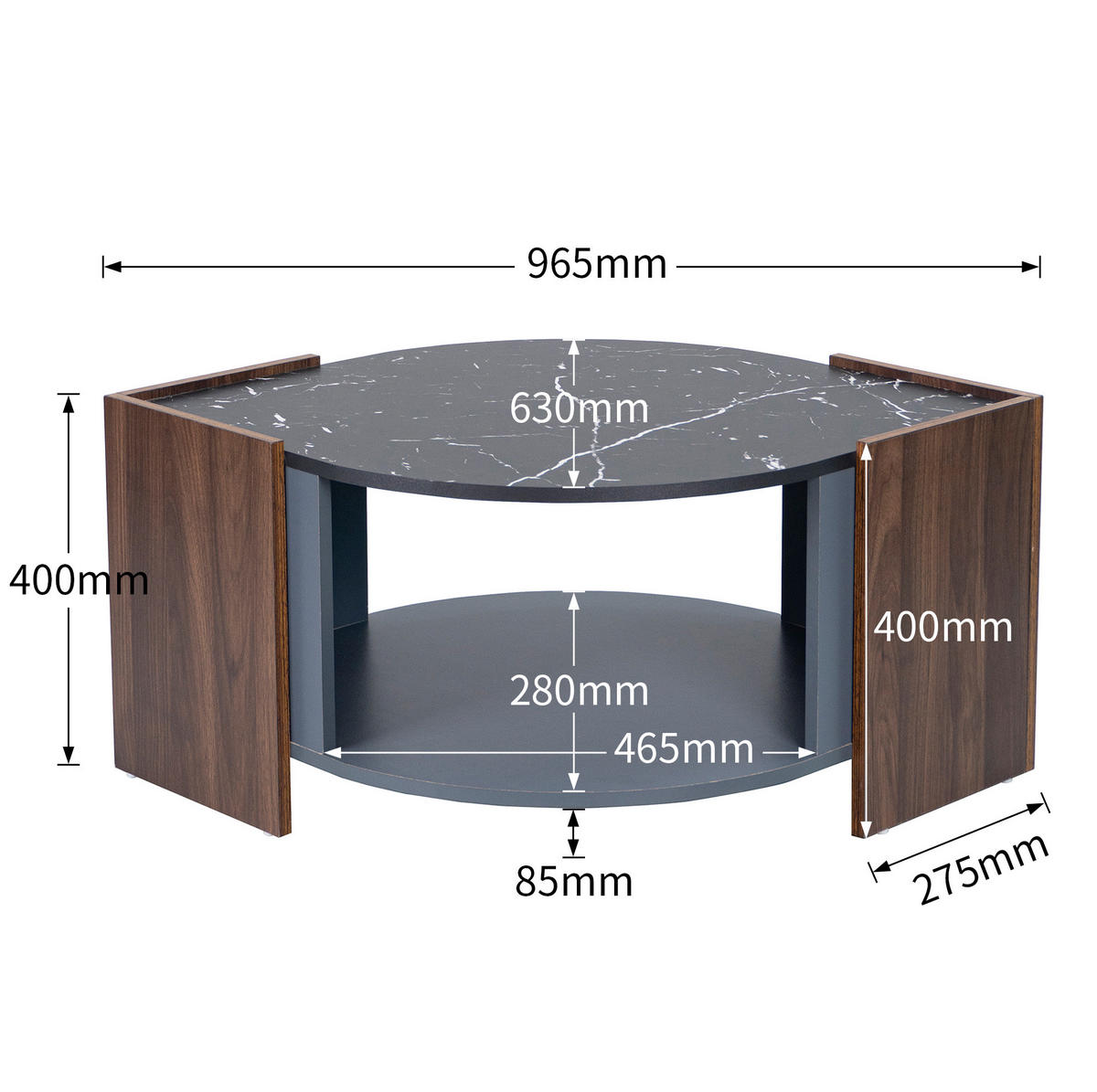 COUCHTISCH, schwarze Marmoroptik & Walnussmaserung, Spanplatte, 96,5/63/40 cm, Schwarz und Holz - Schwarz, Holzwerkstoff (96.5/63/40cm) - Redom