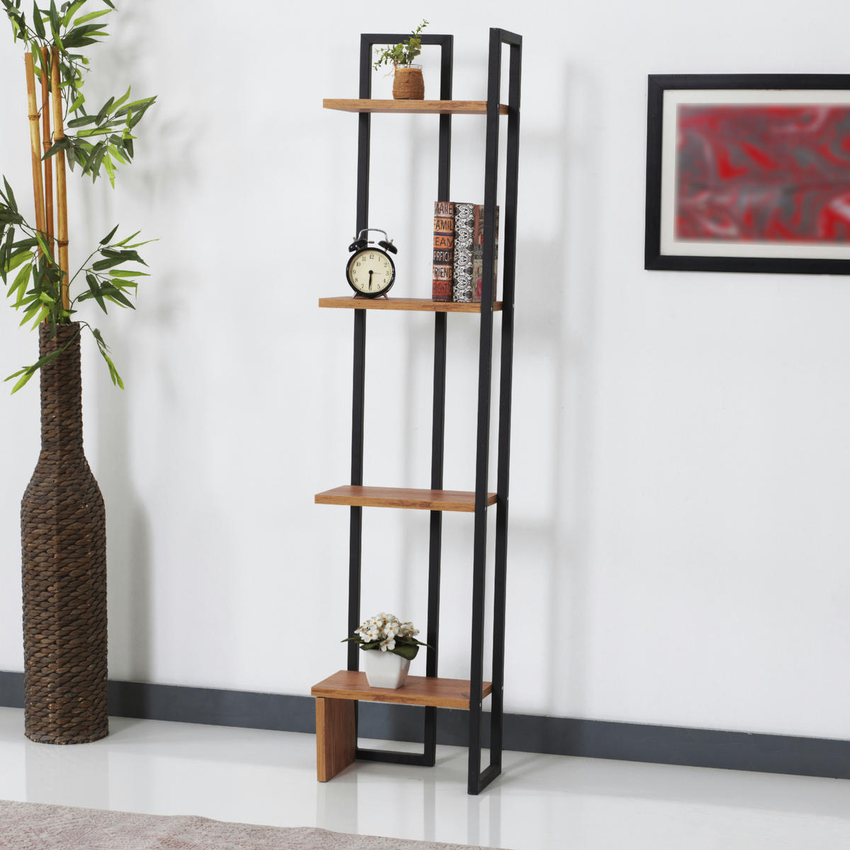 STANDREGAL Bjergsted - Walnussfarben/Schwarz, Holzwerkstoff/Metall (36/150/21cm) - [en.casa]