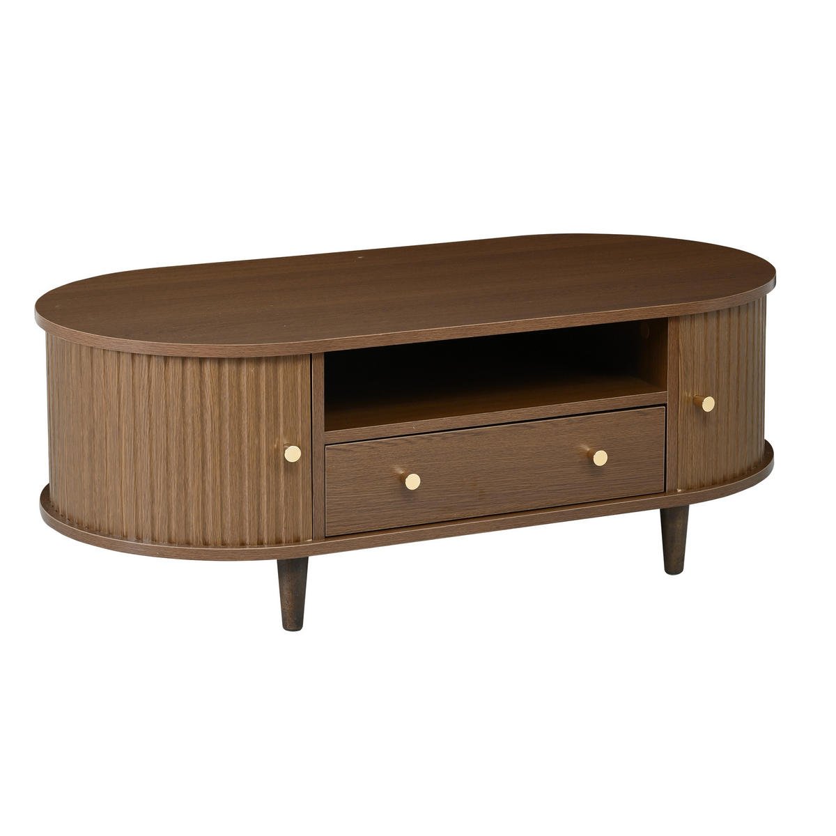 COUCHTISCH 100/50/36 cm walnussfarben aus MDF mit Schublade und Rolltür - Nussbaumfarben, Holzwerkstoff (100/50/36cm) - OKWISH