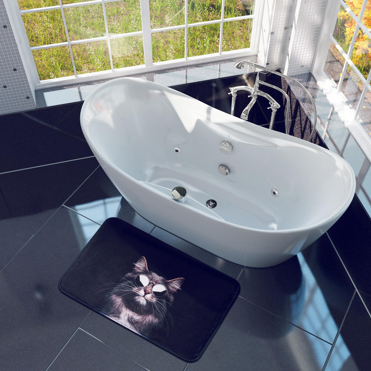 BADTEPPICH Cool Cat 70 x 110 cm - Schwarz, Textil (70/110cm) - Sanilo