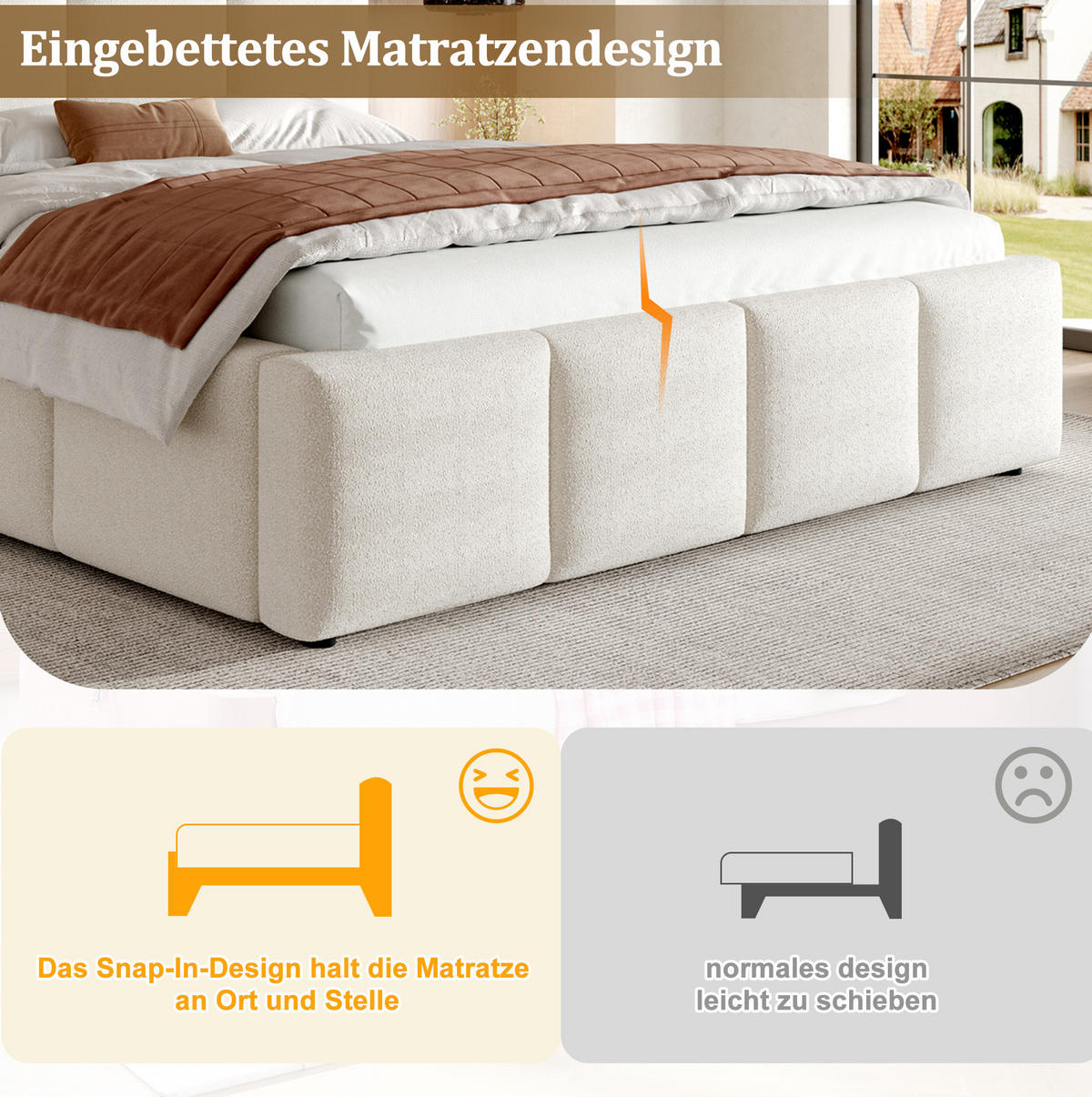 POLSTERBETT mit Lattenrost 160x200 cm Bouclé Beige - Beige, Holz (160/200cm) - Meubliv