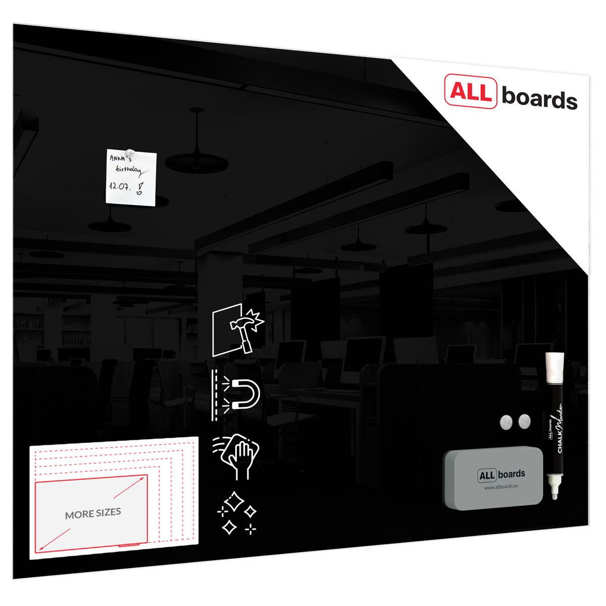GLASBOARD Schwarz 120x90cm - Schwarz, Glas (120/90/0.7cm) - ALLboards