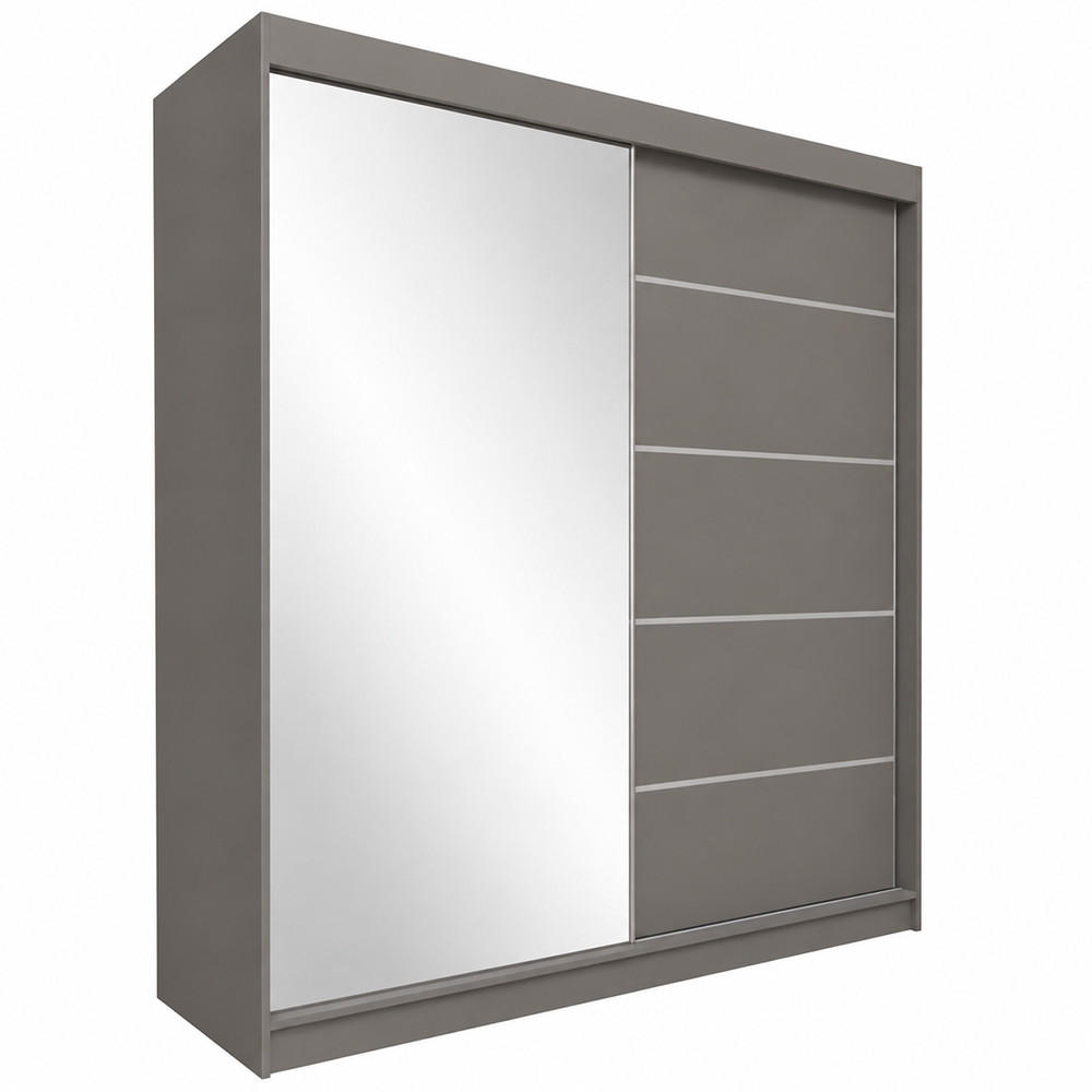 KLEIDERSCHRANK Malika 200 cm Graphit Spiegel 2 Schubl. Griffe silber - Graphitfarben, Holzwerkstoff (200/216/61cm) - KS Home Concept