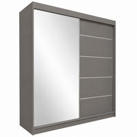 KLEIDERSCHRANK Malika 200 cm Graphit Spiegel 2 Schubl. Griffe silber - Graphitfarben, Holzwerkstoff (200/216/61cm) - KS Home Concept