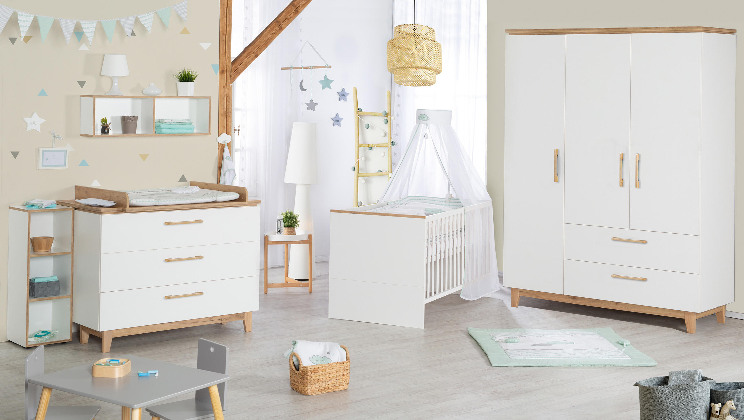 BABYZIMMER-SET Finn, 3-teilig - Weiß, Holzwerkstoff (76/82.5/144cm) - Roba