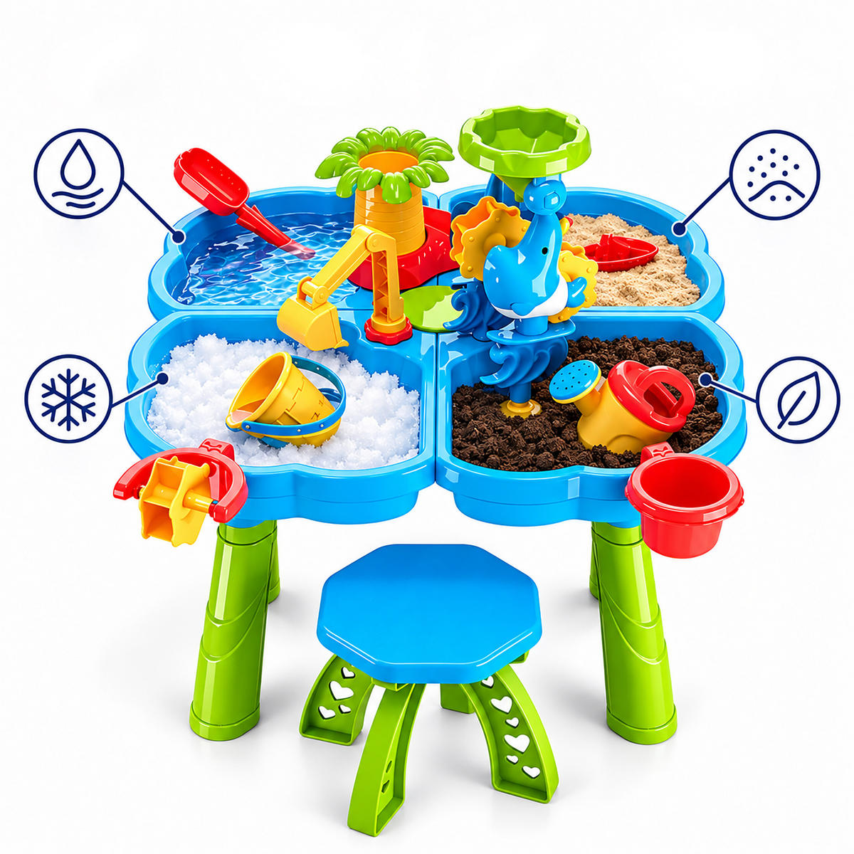 STŮL Vícebarevný dětský vodní s taburetem - různobarevná, plast (58/58cm) - Relaxdays
