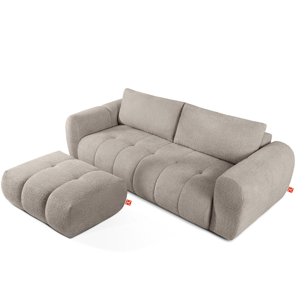 SOFA LIRA mit Pouf, Grau, Bouclé - Grau, Holz/Holzwerkstoff (96/43/50cm) - KONSIMO®