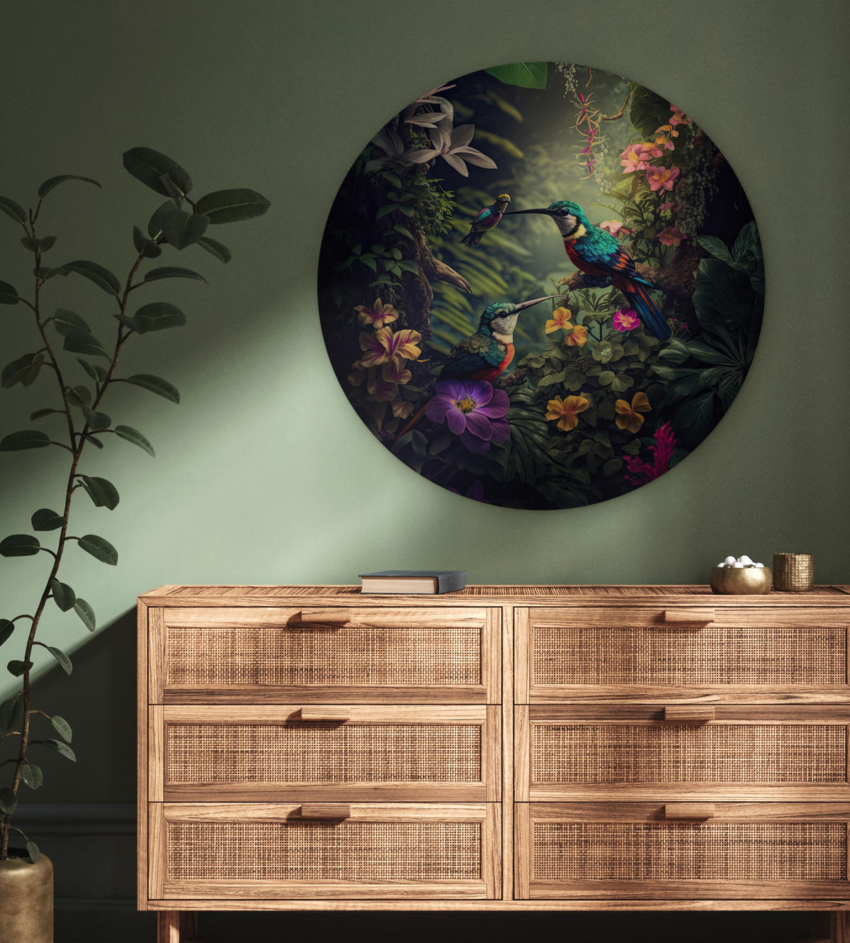 WANDBILD Blumen - Vogel - Dschungel - Pflanzen 90x90 cm - Petrol, Kunststoff (90/90cm) - MuchoWow