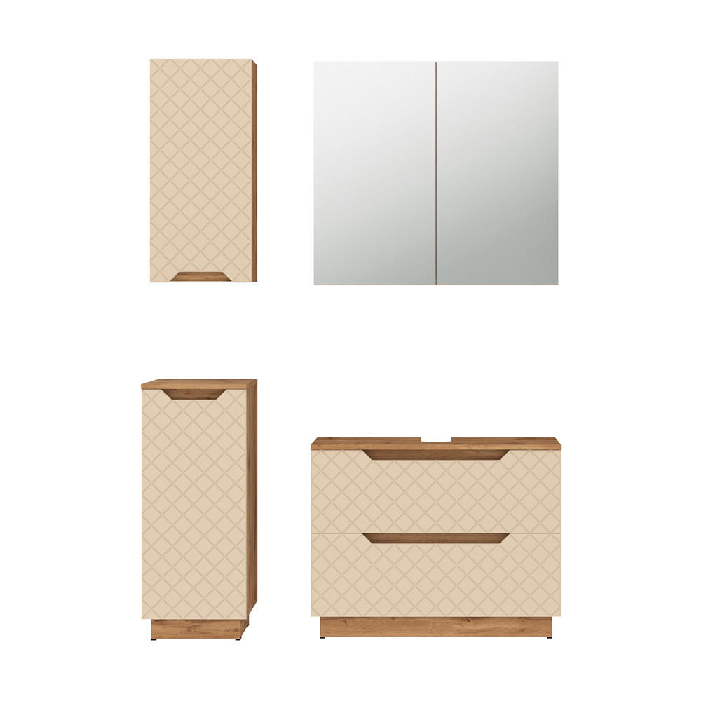 BADMÖBEL-SET Lotta Eiche/Kaschmir mit Kachelstruktur 4 Teile - Kaschmir/Eichefarben, Holzwerkstoff (79.6/62.5/32cm) - Vicco