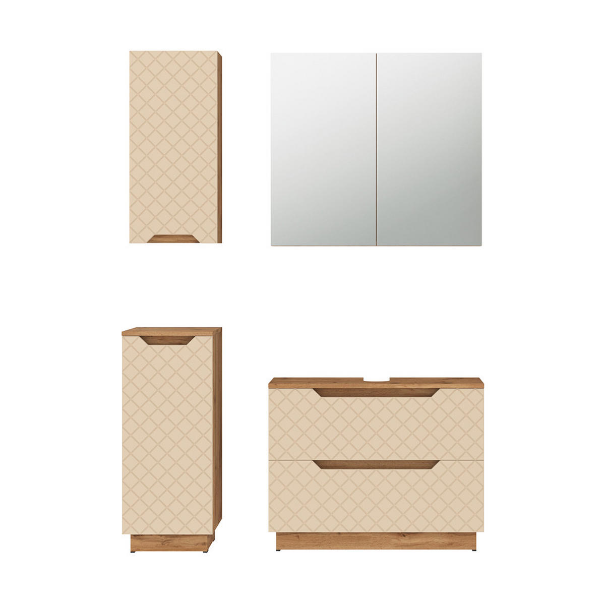 BADMÖBEL-SET Lotta Eiche/Kaschmir mit Kachelstruktur 4 Teile - Kaschmir/Eichefarben, Holzwerkstoff (79.6/62.5/32cm) - Vicco