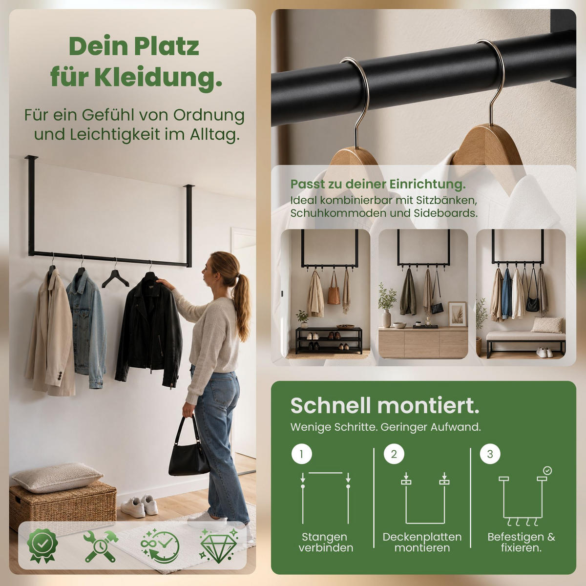 KLEIDERSTANGE 150x38x120 cm-edelstahl-Metall - Schwarz, Metall (7cm) - CLP