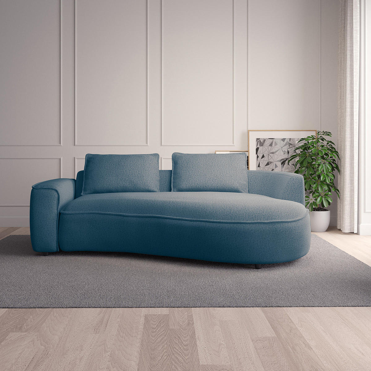 2,5-SITZER SOFA - Blau/Schwarz, Kunststoff/Textil (217/82/146cm) - home24