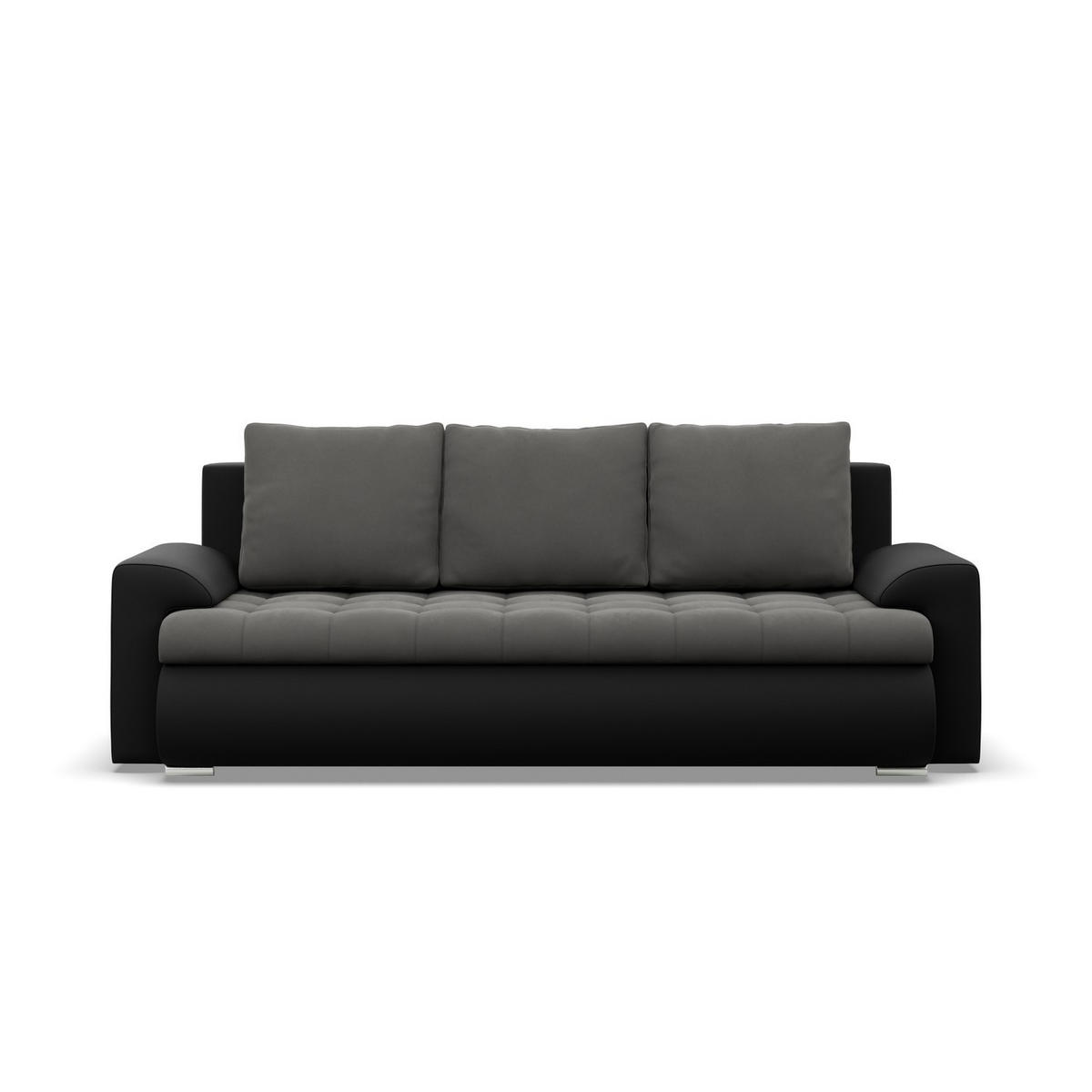 SOFA 3-SITZER MIT SCHLAFFUNKTION FORESTA, Dunkelgrau + Schwarz - Dunkelgrau/Schwarz, Textil (222/92/96cm)