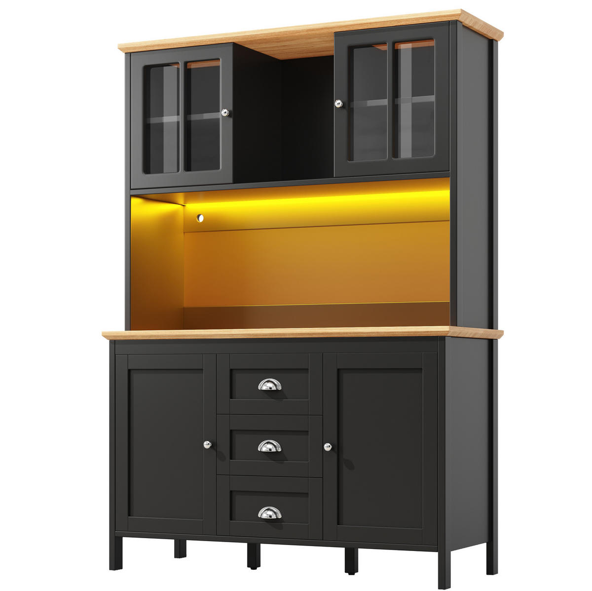 BUFFET 120/40/179 cm aus MDF und Metall mit LED-Beleuchtung Schwarz - Schwarz, Holzwerkstoff (120/179/40cm) - Modenvie