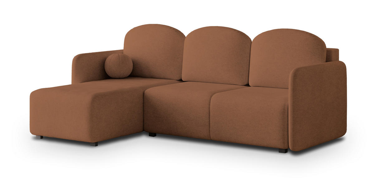 ECKSOFA SUVINO Kupferfarben Geflochtener Stoff mit Schlaffunktion - Kupferfarben, Holz (230/143cm) - MASSENO