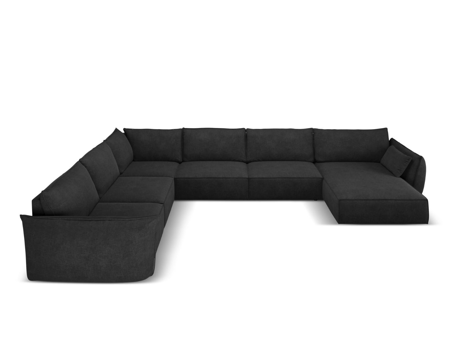 PANORAMASOFA links Kaelle aus Chenille-Stoff schwarz 8 Sitzplätze - Schwarz, Textil (284/85/384cm) - Micadoni