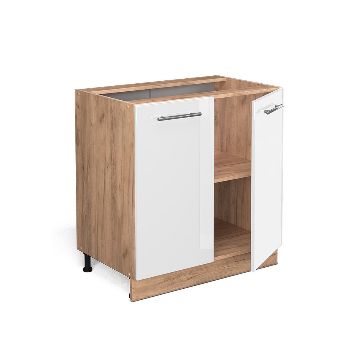 KÜCHENUNTERSCHRANK Fame-Line Weiß Hochglanz 80 cm mit Regal, AP Anthrazit - Weiß Hochglanz/Eiche Wotan, Holzwerkstoff (80/82/60cm) - Vicco