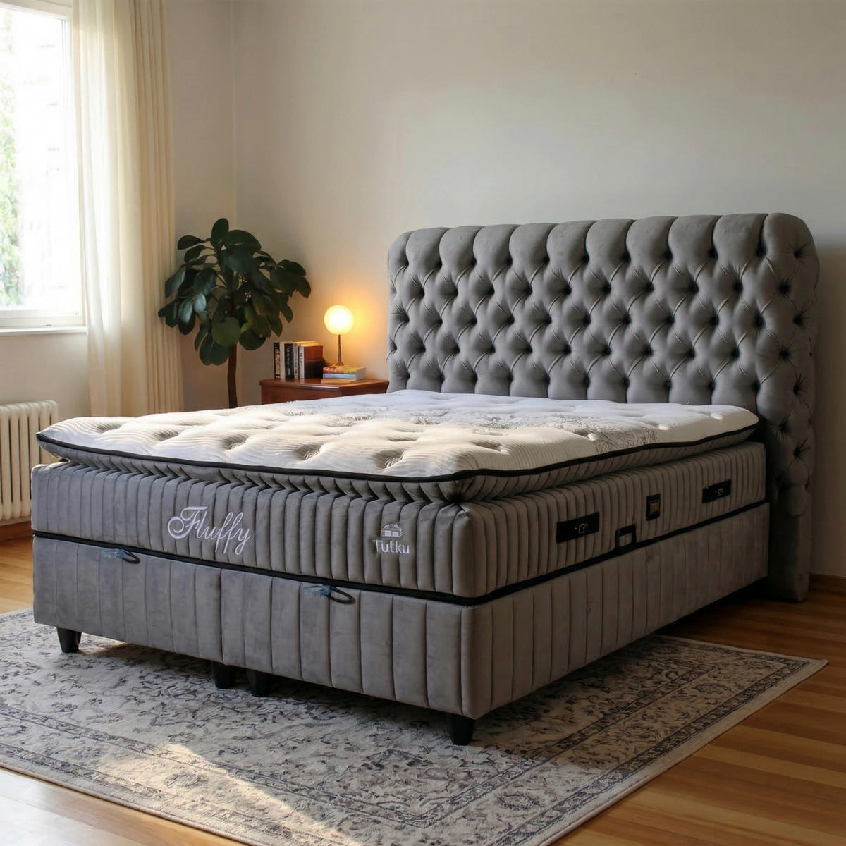 BOXBETT Fluffy Set Nature 140x200 - Anthrazit, Holz (140/200cm) - Gowoll