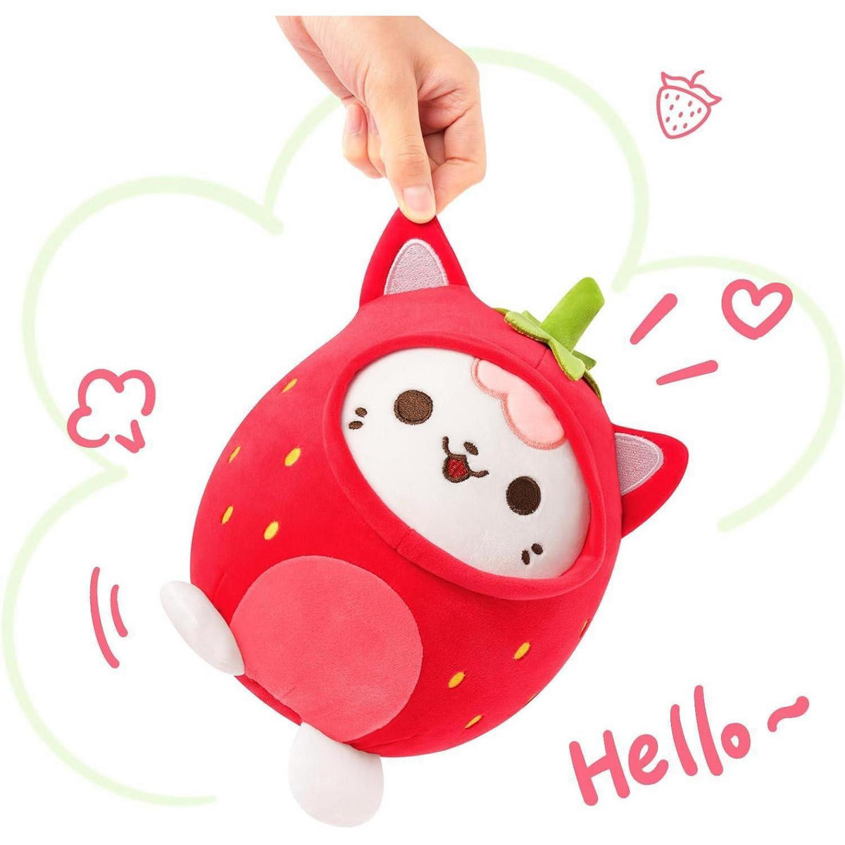 PLÜSCHTIER Katze Erdbeere 20 cm - Rot, Textil (20/20cm)