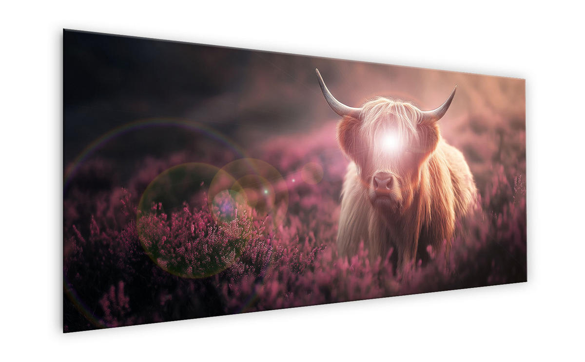 GLASBILD 125x50 cm Highland Rind natur - Beige, Glas (125/50cm) - artissimo