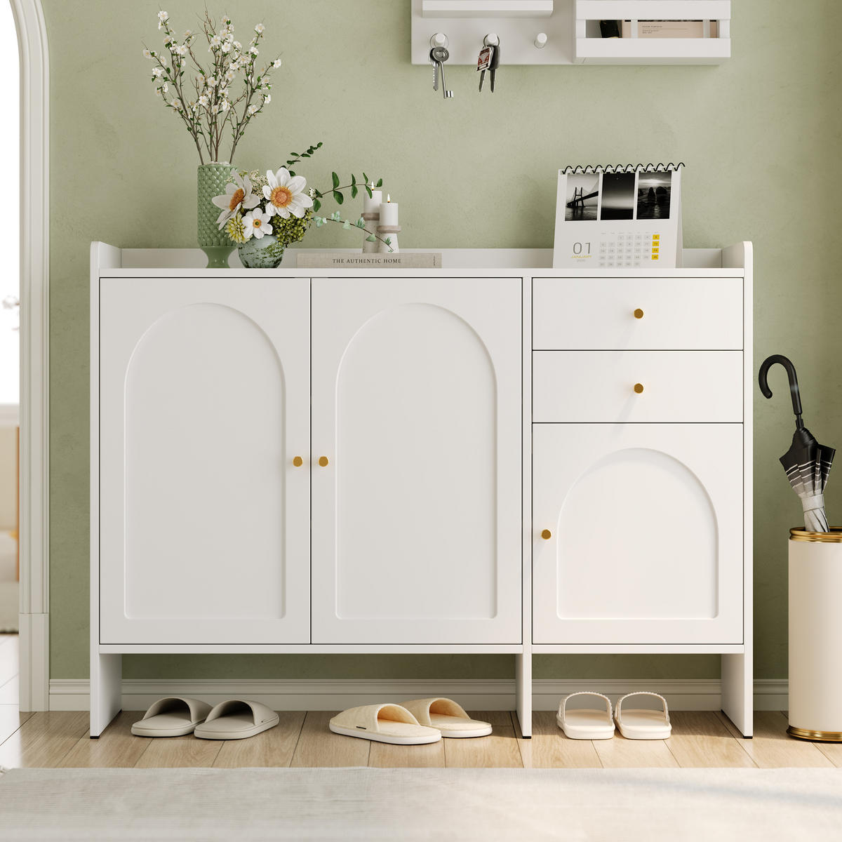 SCHUHSCHRANK aus MDF & Spanplatte 120x35x90cm in Weiß mit Kippsicherung - Weiß, Holzwerkstoff (120/90/35cm) - Modfu