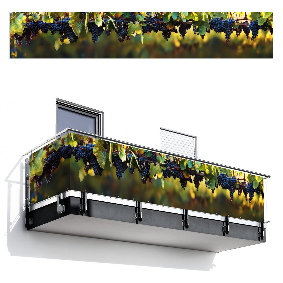 BALKON-SICHTSCHUTZ Trauben - Wein - Natur - Grün - Weinrot, Kunststoff (500/90cm) - MuchoWow