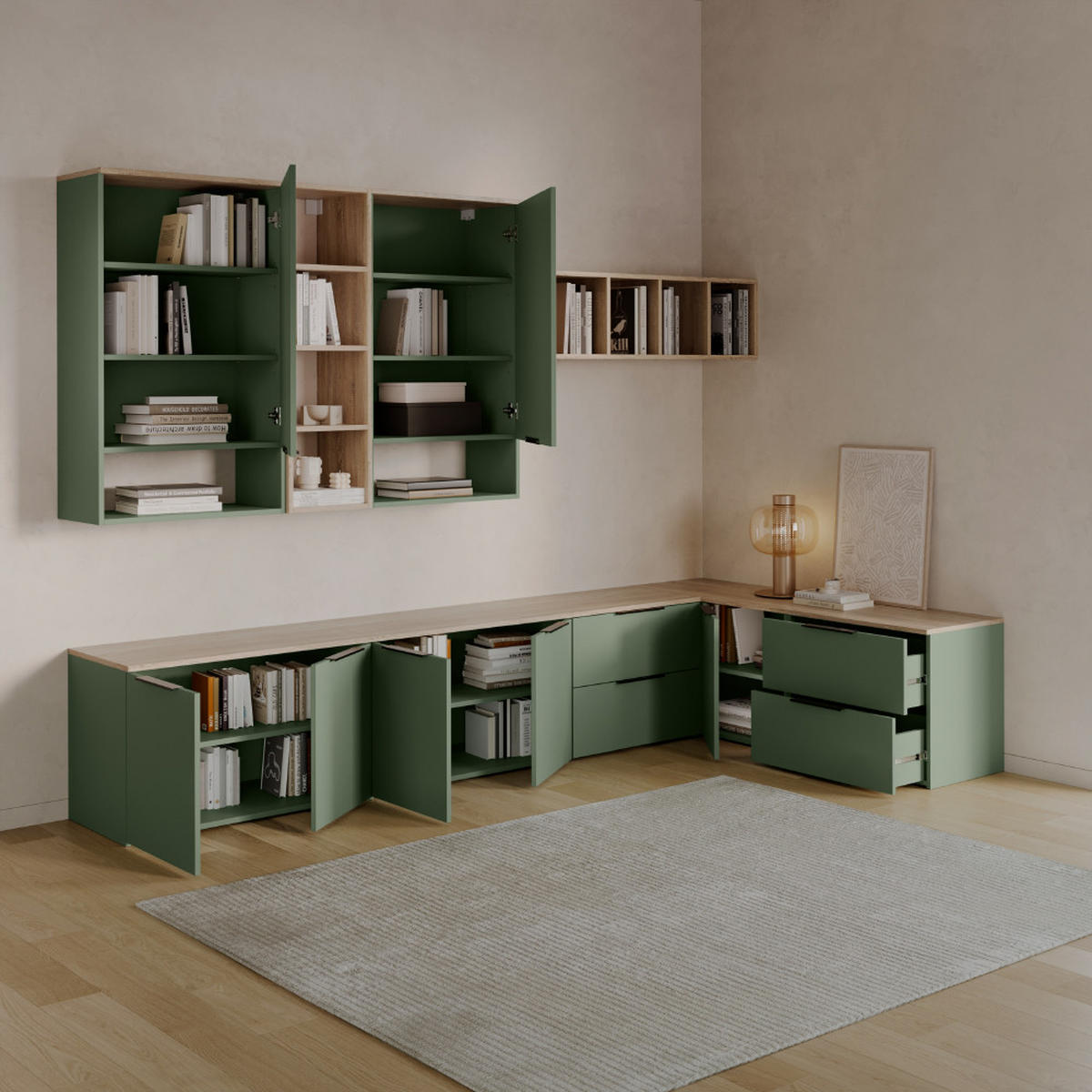 KOMMODE Piave Grün 60 x 50 cm mit 2 Schubladen - Grün, Holzwerkstoff (60/50/40cm) - Livinity®