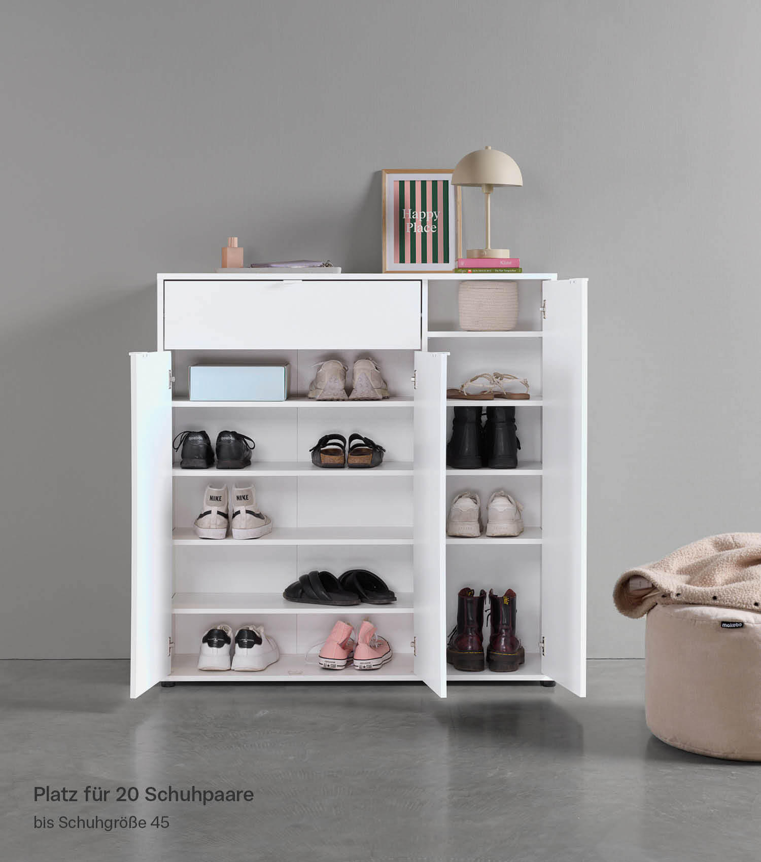 SCHUHSCHRANK Der Concierge - Weiß, Holzwerkstoff (109/114/36cm) - Mokebo
