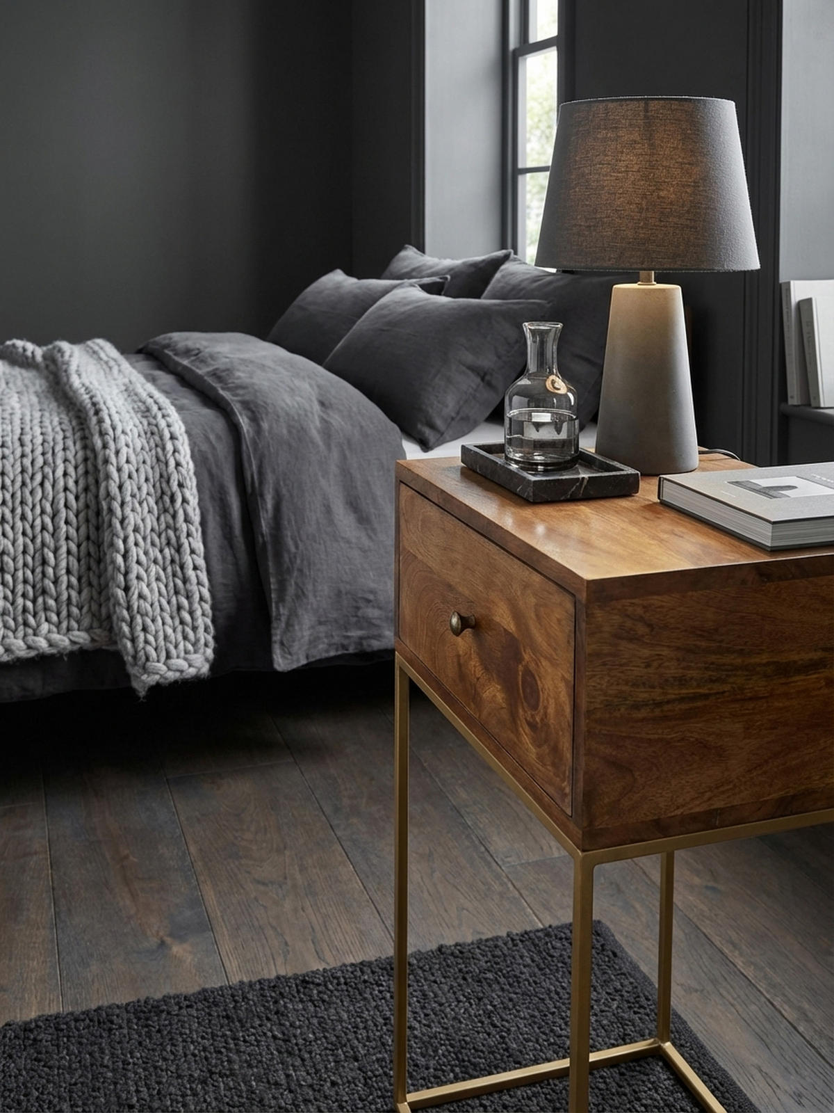 NACHTTISCH – Mango Massivholz/Metall, 1 Schublade, Industrial-Stil - Goldfarben/Braun, Holz/Metall (40/75/35cm) - KADIMA DESIGN