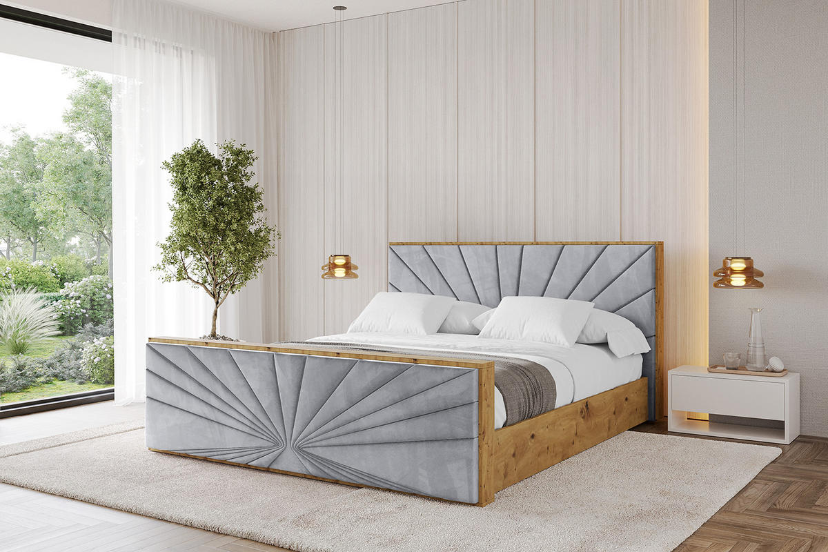 POLSTERBETT mit Bettkasten, Fußteil und Lattenrost, Boxbett mit Matratze H3/H4 - ENZO6-Z 120x200 Hellgrau - Hellgrau, Holzwerkstoff/Textil (120/200cm) - ALTDECOR