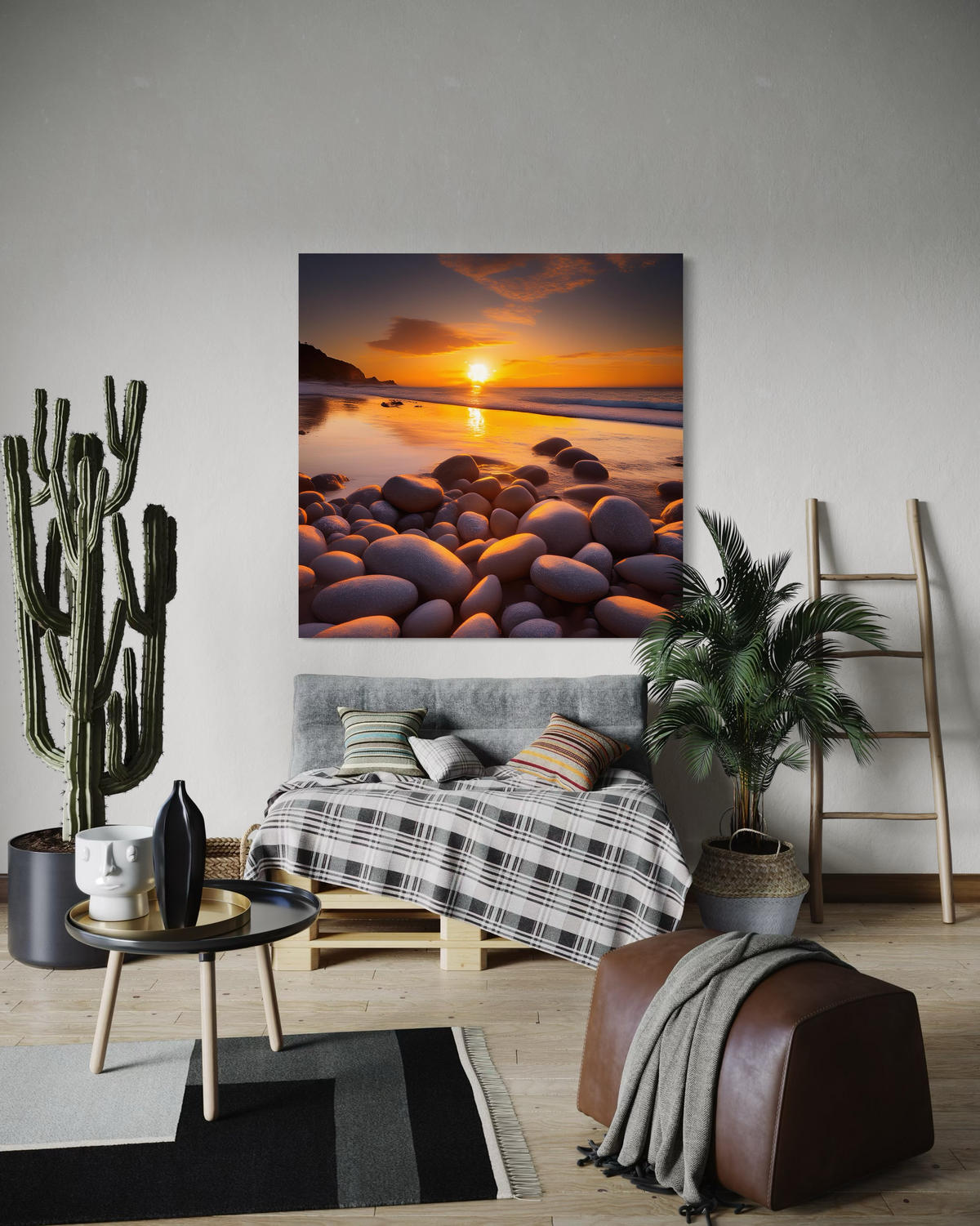 WANDBILD sonnenuntergang landschaft - Orange, Textil (30/30cm) - Feeby