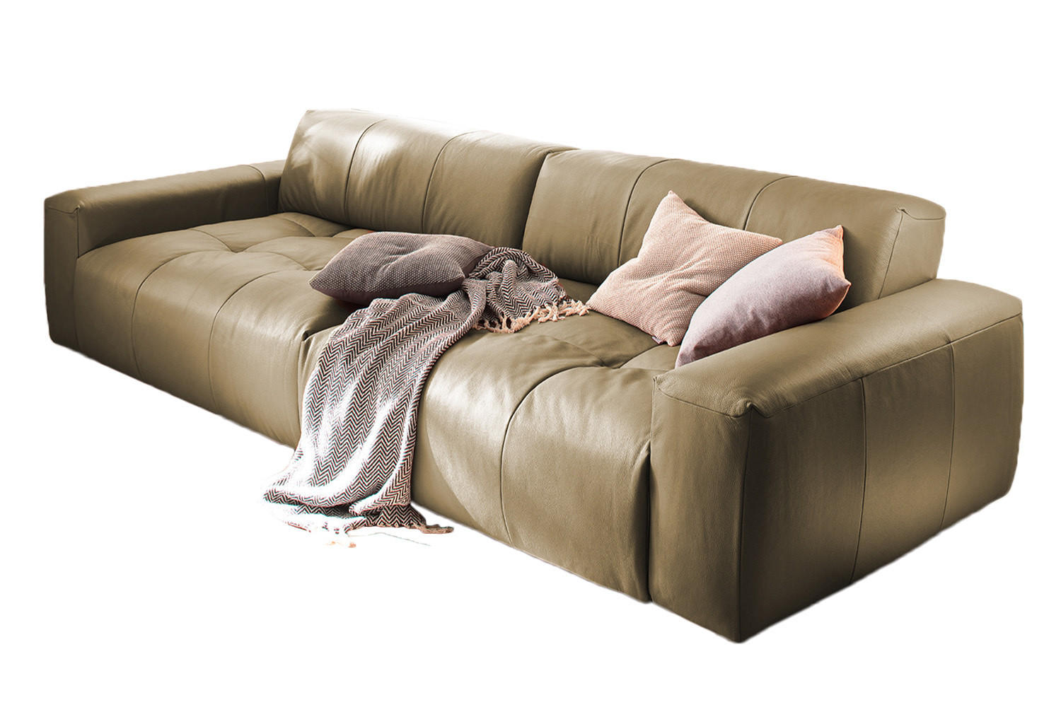 LEDERSOFA MIT SITZTIEFENVERSTELLUNG PALACE Grün Leder - Grün, Leder (298/74/120cm) - KAWOLA