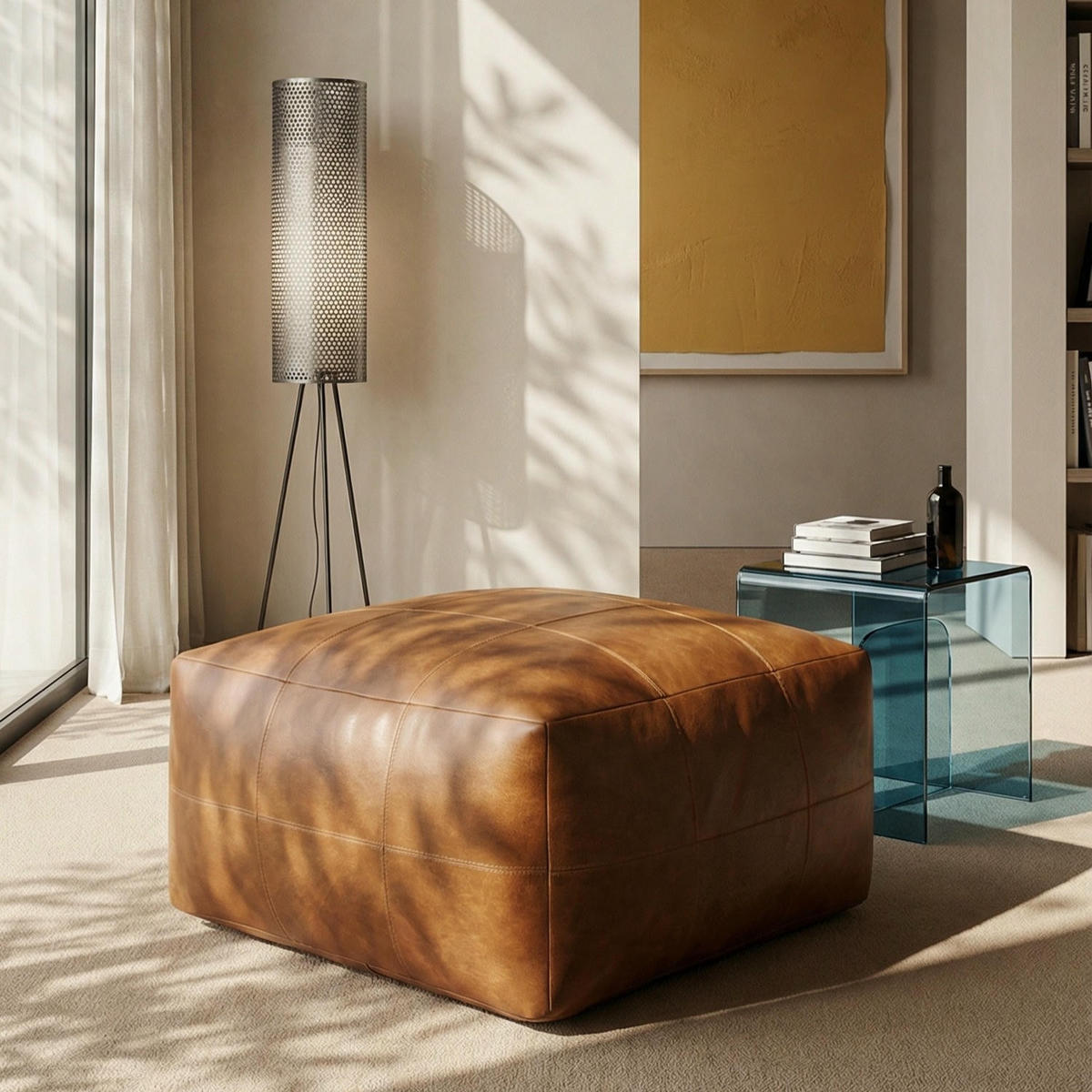 POUF 60/60/45 cm Echtleder Cognacbraun - Braun, Leder (60/45/60cm) - Furnhouse