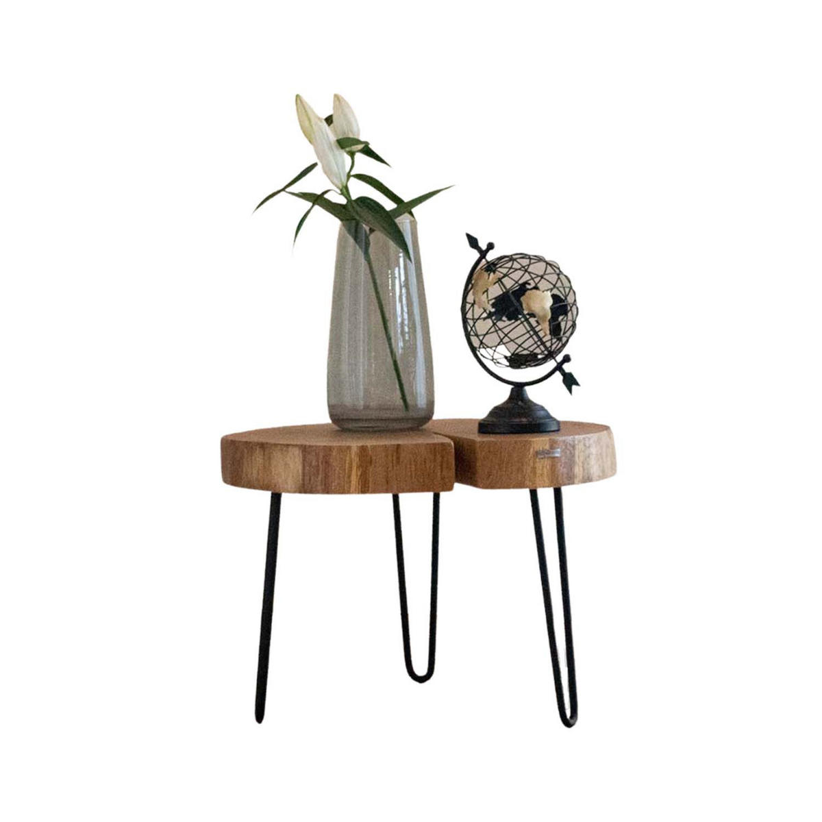 COUCHTISCH aus einer Baumscheibe - Eiche / Stahl - Ø 50-64cm - Naturfarben, Holz (50/50/41cm) - holz4home