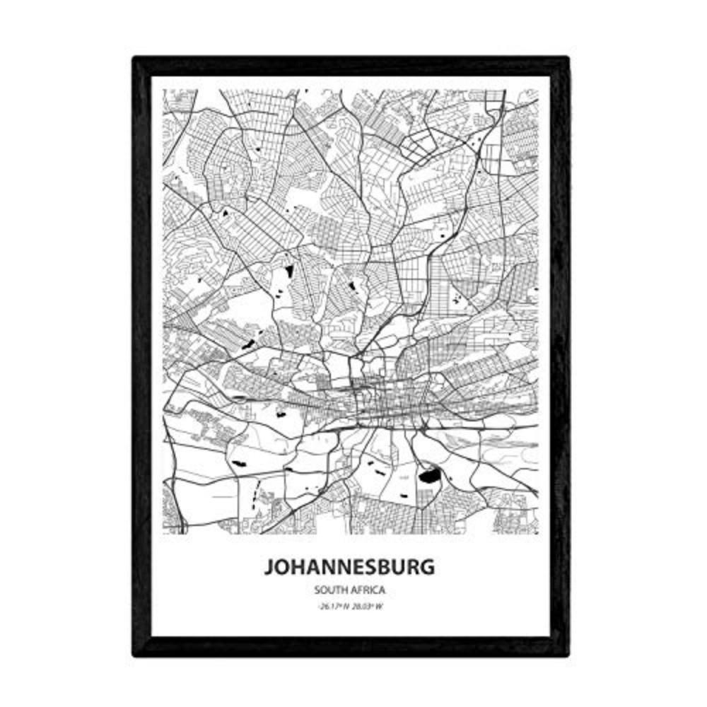 POSTER Karte Von Johannesburg - Südafrika A3 Rahmenlos - Klar, Papier (29.7/5/42cm) - Nacnic