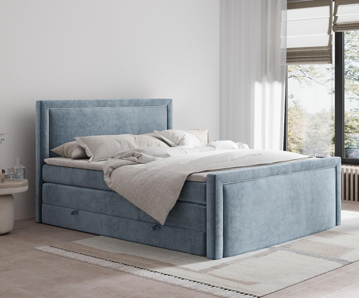 BOXSPRINGBETT Lavenda Blau Grau 160/200 cm - Blaugrau/Schwarz, Holz/Holzwerkstoff (160/200cm) - Maison de Reve