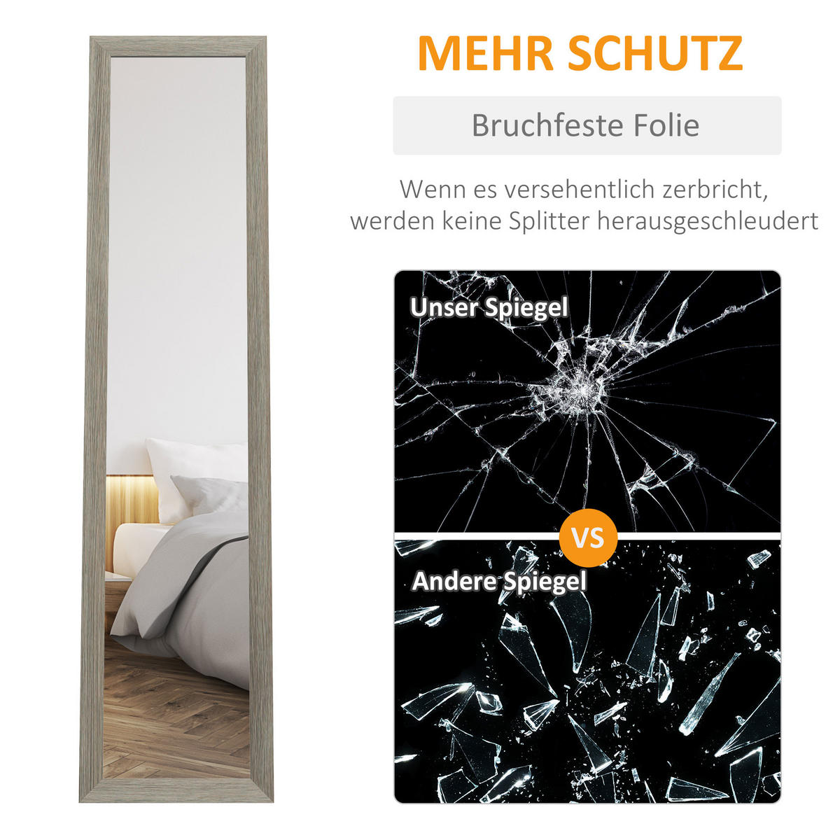 STANDSPIEGEL, Ganzkörperspiegel mit Ständer, freistehender Wandspiegel, Grau - Grau, Glas (40/155/37cm) - HOMCOM