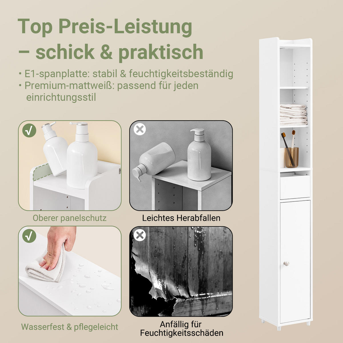 HOCHSCHRANK schmal Weiß, 20x20x145cm - Weiß, Holzwerkstoff (20/145/20cm) - SoBuy