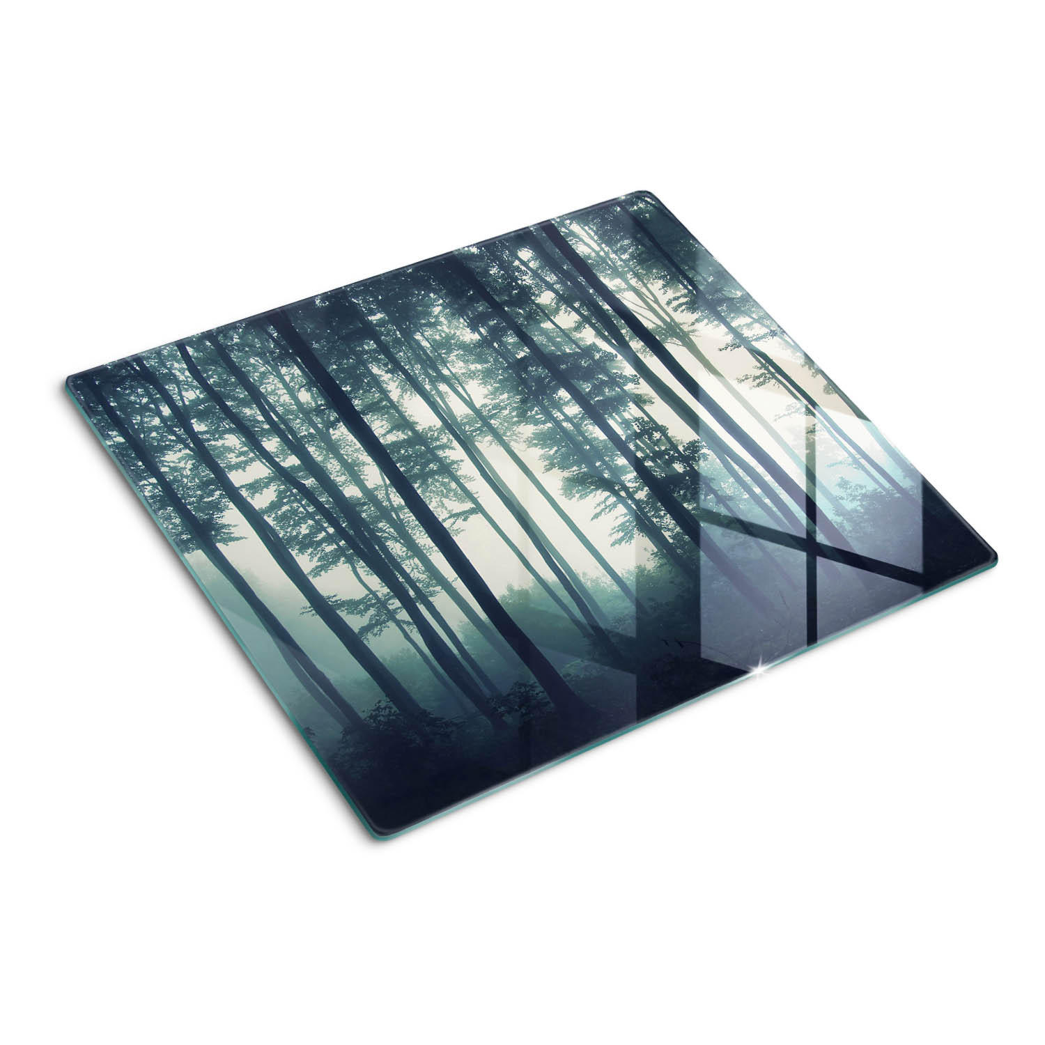 GLASPLATTE 60x52 cm Wald im Nebel - Schwarz, Glas (60/0.4/52cm) - TULUP