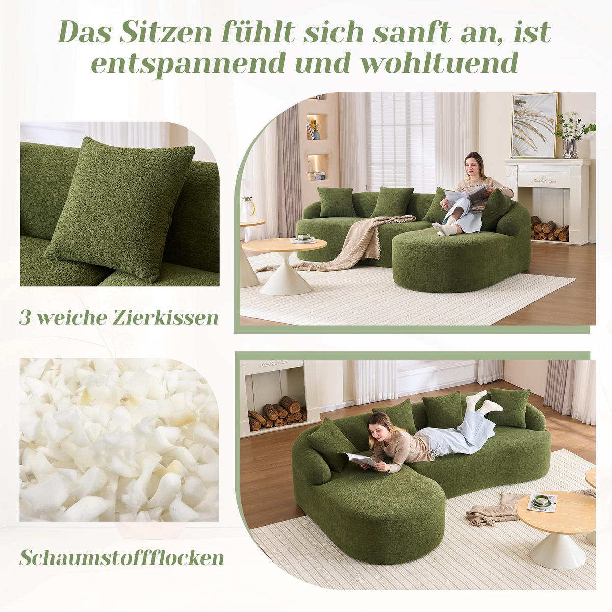 ECKSOFA Chenille Grün Montagefrei - Grün, Textil (243/150cm) - WISHDOR
