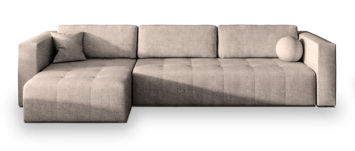 ECKSOFA OLVERA Beige Geflochtener Stoff mit Schlaffunktion - Beige, Holz (347/148cm) - MASSENO