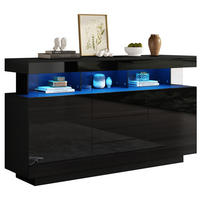 SIDEBOARD schwarz aus Spanplatte mit Hochglanzfront, Acryl und LED-Beleuchtung 140 × 35 × 80 cm - Schwarz, Holzwerkstoff (140/80/35cm) - Luhomfu